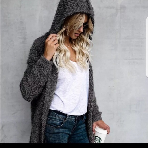 Sweaters - Gray fuzzy cardigan